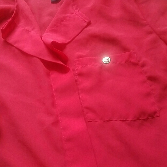 Sheer Red Flowy Tunic Style Blouse - Picture 5 of 8